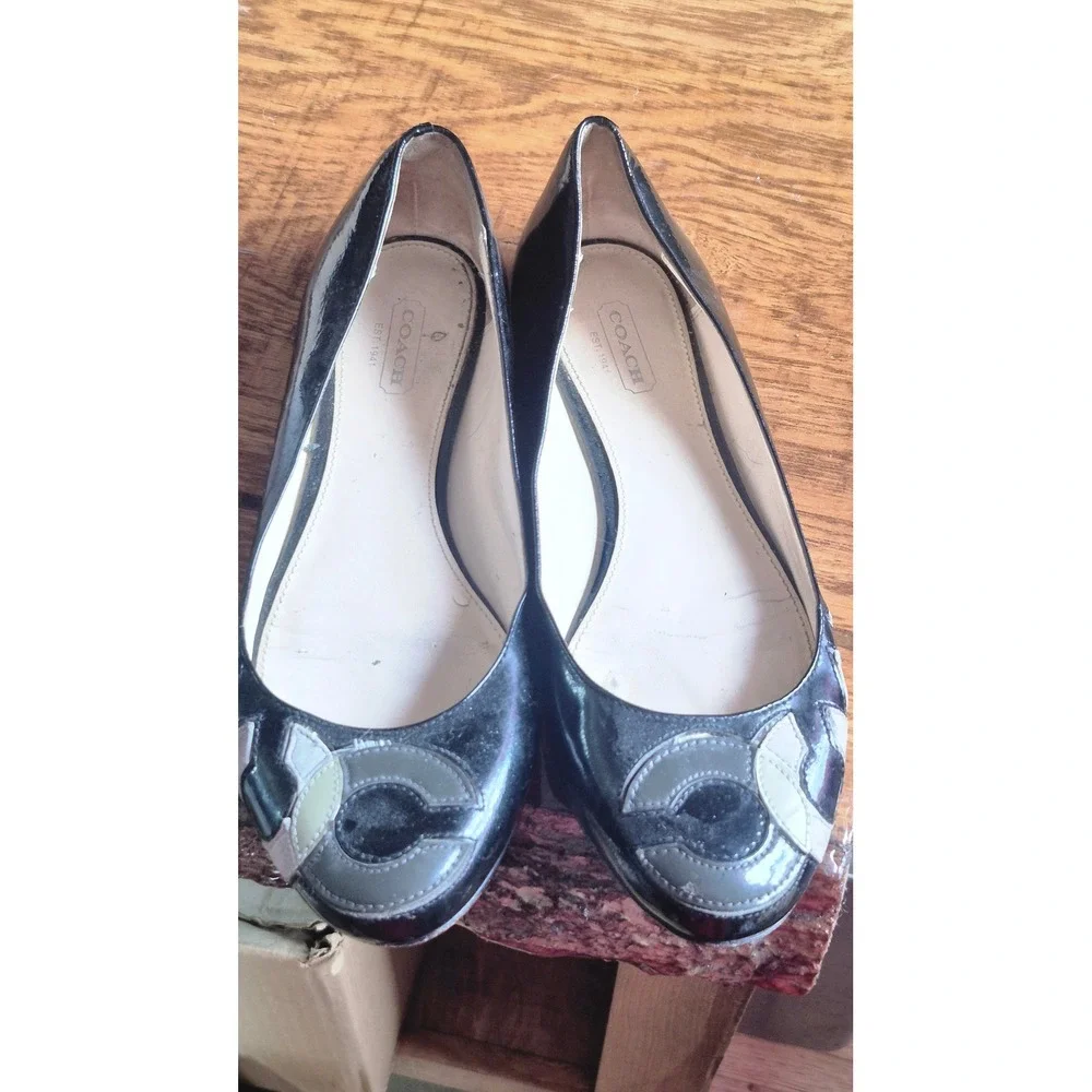 Coach Black Patent Leather‎ Patchwork C Logo Ballet Flats Womens 6.5 B